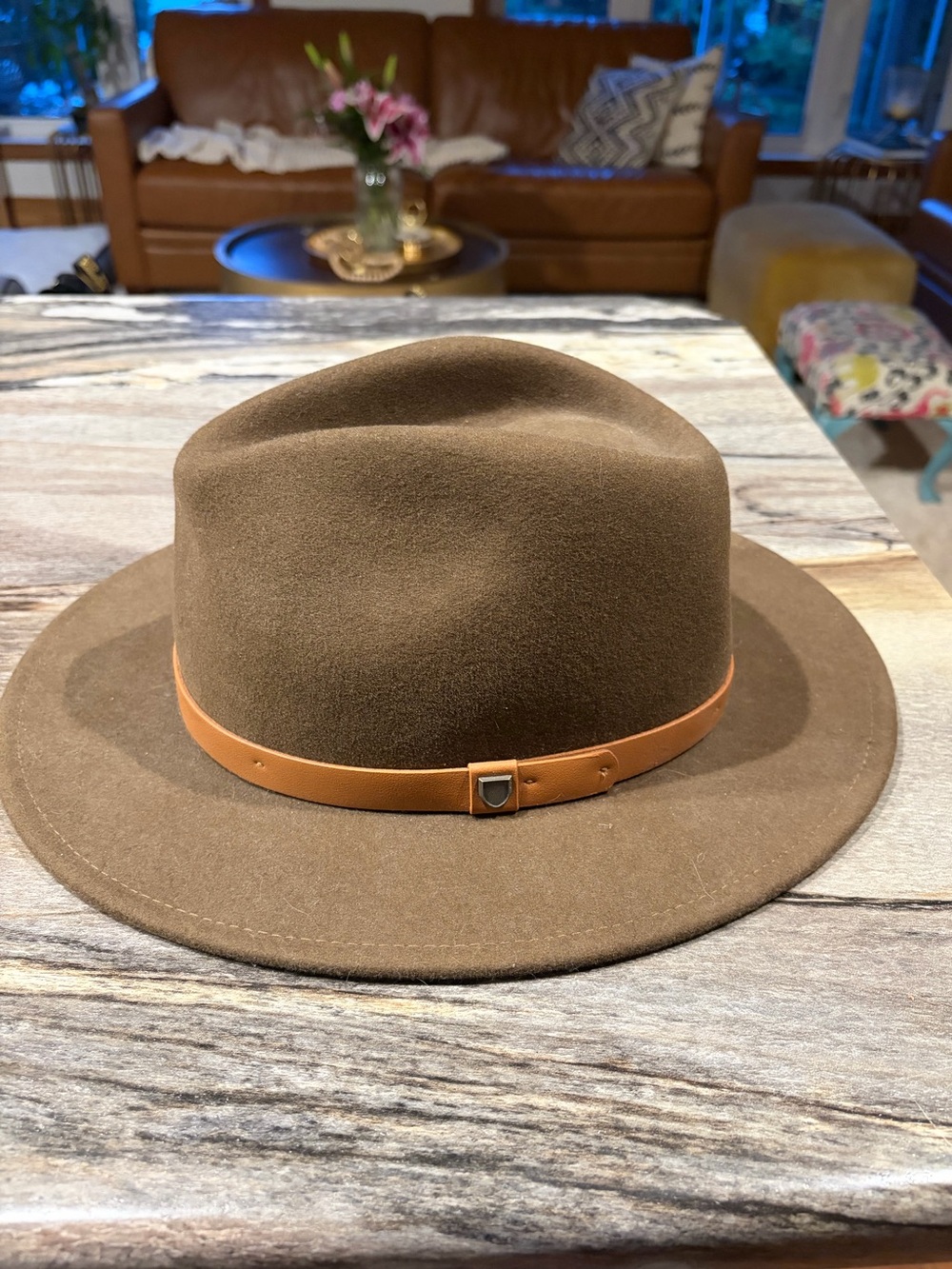 Women’s Brown Brixton Messer Wool Fedora with Tan Leather Band size medium
